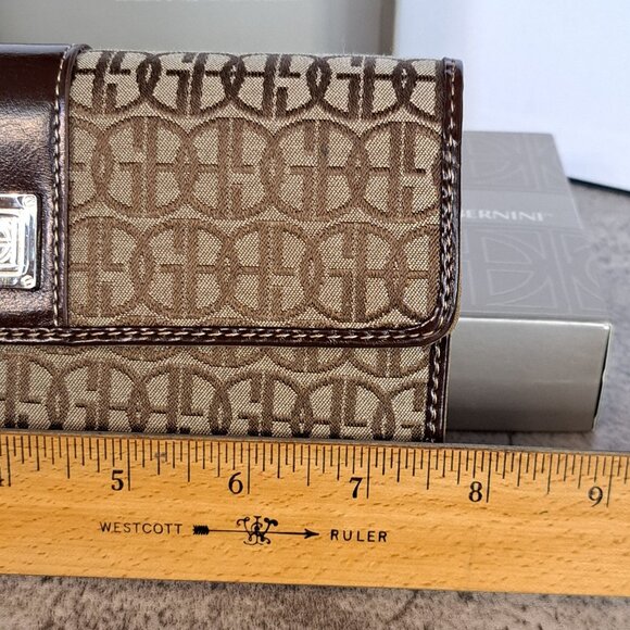 GIANI BERNINI Signature logo fabric faux-leather foldable wallet Khaki new box - Picture 10 of 11